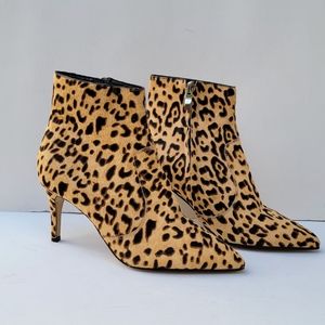 NEW Halogen Real Fur-Printed Calf Hair Pointed Toe Zip Boots Size-6M